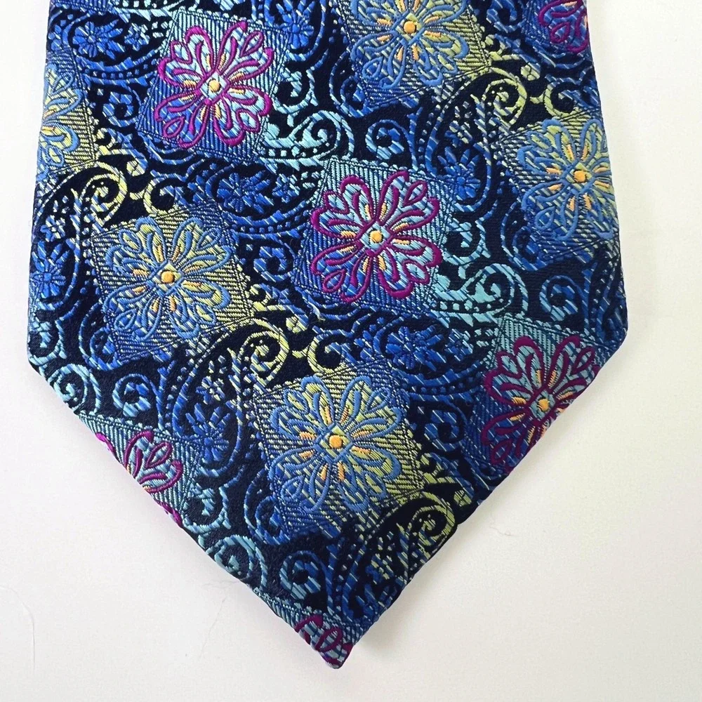 The Big Knot by Steven Land Mens Silk Tie Blue Purple Floral Paisley Wide 4 Inch